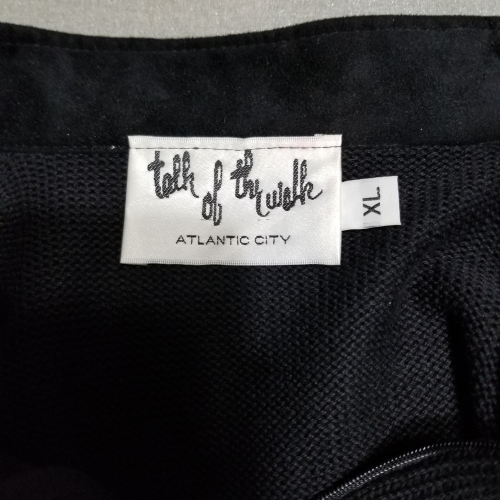 White Suede Rhinestone Trim Black Sweater - Picture 7 of 9